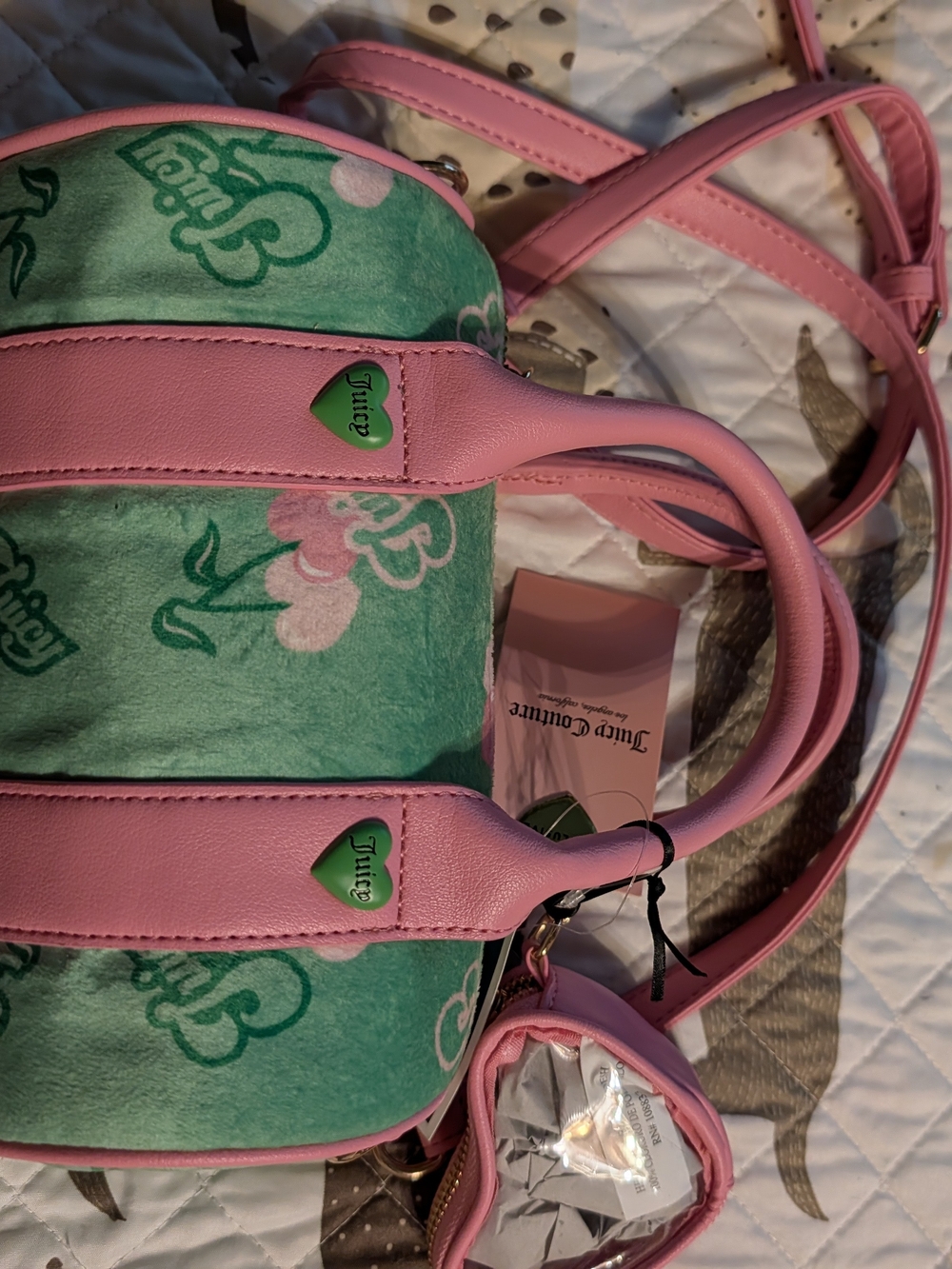 Juicy Couture Pink and Mint Green Heart Accent Satchel